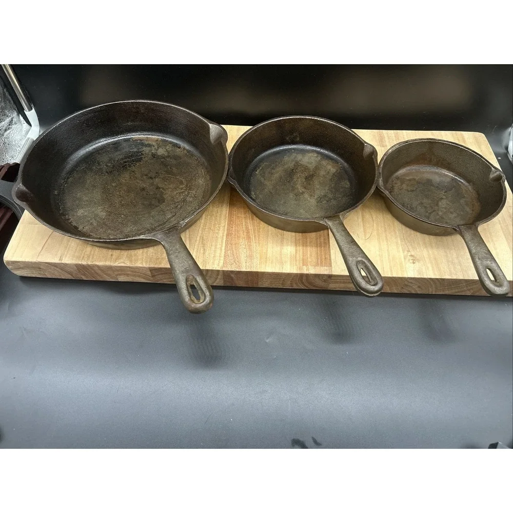 3-pc American Camper Cast Iron Skillet Nesting Frying Pans Camping Cookware